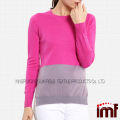 2014 Otoño Invierno Moda Contraste Color Cuello redondo Jersey de mujer 100% suéteres de lana